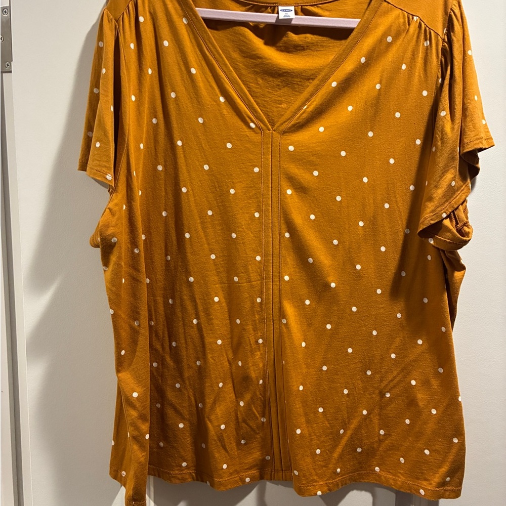 Old Navy Mustard Polka Dot V-Neck Blouse
